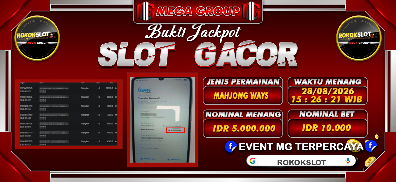 Bukti JP situs Rokokslot hari Jumat, 28 Agustus 2026